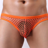 Hollow Men's Low-Rise Mesh Panties Fishnet Transparent Bikini Elastic Pouch Underwear Underpants White Black Briefs Mart Lion Orange M 