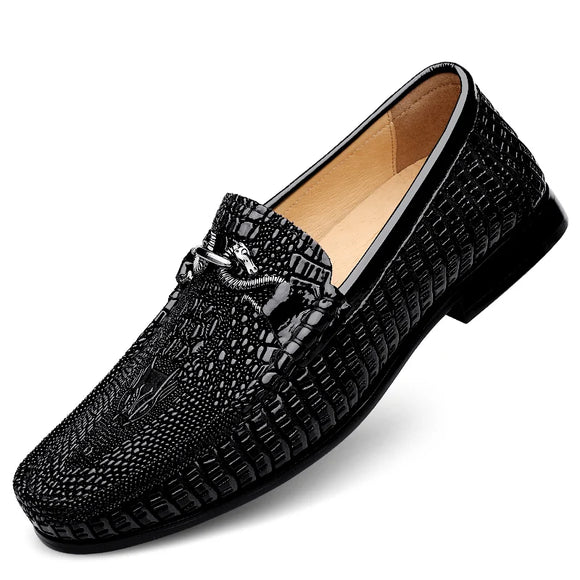 High-end Genuine Leather Men's Shoes Soft Crocodile Style Moccasins Loafers Ultralight Flats Comfy Driving MartLion Black 36 