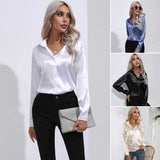 Satin Silk Button Down Shirts for Women Dress Shirts Long Sleeve Blouses Female Shirts MartLion   