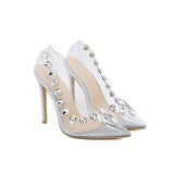 Liyke Crystal Diamond Women Pumps Metal Rivet PVC Transparent High Heels Wedding Prom Shoes Slingback Sandals Mart Lion   