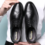 Men's  Oxford Shoes Calfskin Leather Brogue Dress Shoes Classic Shoes Man MartLion black 39 