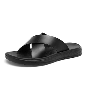 Summer Men's Casual Slippers Outdoor Breathable Beach Shoes Non Slip Flat Vulcanized Sandals Black Slip-on MartLion Black 7 