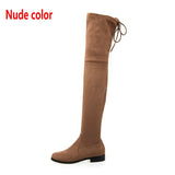 Slim Fit Thighs Over-the-Knee Long Boots Women Low Heel Concise Elastic Boots Retro Shoes Ladies Mart Lion Nude color 34 China