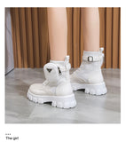 White Punk Ankle Platform Motorcycle Boots Women Lace Up Chunky Heel Belt Buckle Pocket Designer Shoes MartLion   