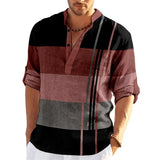 Striped Color Block Henley Shirts Men's Streetwear Stand Collar Long Sleeve Shirt Male Tops Man Clothing MartLion B17SF3G20240313H L 