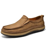 Genuine Leather Men's Shoes Versatile Casual Loafers Soft Sole Moccasins Slip-On Driving Hiking MartLion Khaki 38 