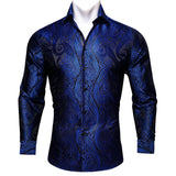 Luxury Men's Shirt Embroidered Silk Slim Casual Gold Blue Purple Black Red Green Paisley Flower Long Sleeve Barry Wang Cloth MartLion 0099 S 