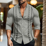 Men's Clothes Casual Solid Color T-shirt Pullover Button Turn-down Collar Daily Tops Long Sleeve Shirt Men Clothing MartLion GRAY XXL 