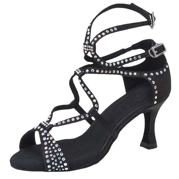 Black Latin Dance Shoes for Women  Summer Indoor Soft Bottom High Heel Sandals Jazz Tango Modern Stage Performance MartLion Black heel 7.5cm 34 