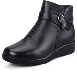 Winter Shoes women's genuine leather ankle Wedges boots Casual Warm Snow MartLion Black 39 