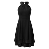 Summer Elegant Women Dresses Waist Cropped Layered Solid Halter frock MartLion   