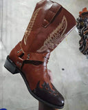 Knee High Boots Autumn Winter Men's Retro Carved Western Cowboy Deep V-mouth Cover Foot High Tube Mart Lion Auburn 35 