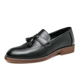British Style Tassel Dress Shoes Men's Loafers Black British Style Moccasin Thick Bottom Low Heel MartLion Black 44 
