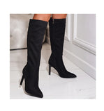 Liyke Autumn Winter Black Women Knee High Boots Pointed Toe Stiletto Heels Ladies Party Zip Long Shoes Mart Lion   