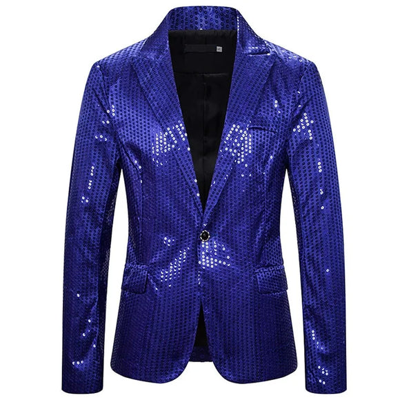 Suits Men's Casual 3D Digital Printing Single Button Party Stage Nightclub Shiny Cool Performance Red Gold Suits blazers MartLion Blazers Blue XS 