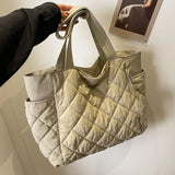 Women Handbag Handbag Large Capacity Down Satchel Bag Padding Shoulder Bag Shopping Bag MartLion Beige CHINA 