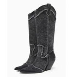 Women's Knee Length Rhinestone Thick High Heel Knight Boots Light Luxury Four Seasons MartLion black 42 