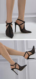 Liyke Black Mesh Pointed Toe Stiletto High Heels Sandals Female Ankle Buckle Strap Party Stripper Shoes Women Pumps Mart Lion   