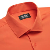 Hi-Tie Orange Silk Men's Shirts Solid Formal Lapel Long Sleeve Blouse Suit Shirt for Wedding Breathable MartLion   