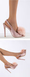 Liyke Pink Fluffy Feather Sandals Women Summer Peep Toe Back Buckle Strap High Heels Slip-On Sling back Shoes Mart Lion   