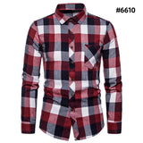 Fall Men's Long Sleeved Plaid Shirt Pockets Single Breasted Lapel Cotton Shirts MartLion   