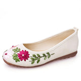 Women Flower Flats Slip On Cotton Fabric Casual Shoes Round Toe Flat MartLion WHITE 38 