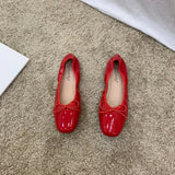 Retro Ultra-soft Women Shoes Spring Bow Red Flat Sole Single Shoe Leisure Leather Ballet MartLion   