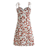 Summer Cherry Print Mini Dress Women Lace Slim Dresses MartLion   