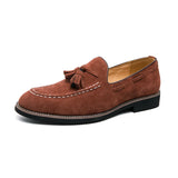 Spring Suede Men's Tassel Design Loafers Slip-on Handmade Nubuck Shoes Pointed Toe Thick Sole MartLion Brown 40 