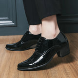 Dress Leather Shoes Men's High Heel 6cm Pointed Toe Brogue Wedding Height Increase Formal Career Work Jazz Dance MartLion   