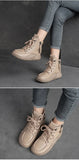 Boots Female Casual Natural Leather Women Winter Plush Flats Leisure Shoes MartLion   