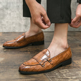 Men's Slip-on Casual Shoes Crocodile Grain Microfiber Leather Buckle Party Wedding Loafers Driving Flats Mart Lion   