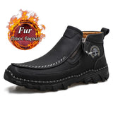 Winter Autumn Leather Boots Men's Shoes Plush Keep Warm Outdoor Ankle Snow Casual Winter MartLion fur black 12 