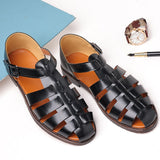 Men's Leather Sandals Trendy Summer Roman Shoes Casual Soft Beach Footwear Flats Mart Lion Black 38 China