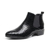 Classic Red High Top Men's Dress Shoes Pointed Toe Crocodile Leather Chelsea Boots MartLion black 506 39 CHINA