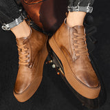 Autumn Men's Ankle Boots High-cut Solid Genuine Leather Sneakers Motorcycle Tooling Platform Skateboard Sport Shoes Mart Lion   