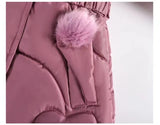2-8 Years Warm Winter Girls Jacket Fur Collar Removable Hat Plush Lining Heavy Hooded Kids Coat Children Outerwear Send Gloves MartLion   