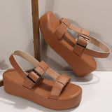 Summer Platform Wedge Strappy Sandals Women Round Toe Cross Tied Height Increase Open Toe Mart Lion   