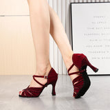 With Drill Latin Dance Shoes Indoor Soft Bottom Elegant Women's Shoes Summer Pole Heels Sandals MartLion   