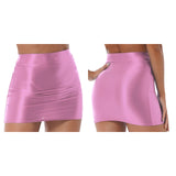 Women Casual Pencil Skirt Solid Color Waist Elastic Waistband Glossy Miniskirt MartLion Pink XXXS 