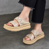 Summer platform slippers women's leather outdoor open-toe soft cowhide bread shoes MartLion   