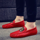 Men's Leather Casual Shoes Spring Summer Trend Lightweight Tiger Embroidery Cool Loafers Driving Mart Lion   