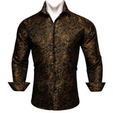 Designer Men's Shirts Silk Gold Embroidered Paisley Flower Long Sleeve Casual Blouses Slim Fit Clothing Lapel Tops Barry Wang MartLion   