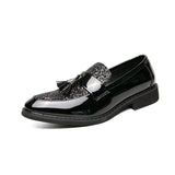 Tassel Men's Dress Shoes Pointed Leather Slip-on Platform Party Luxury Footwear MartLion black 7122 38 CHINA