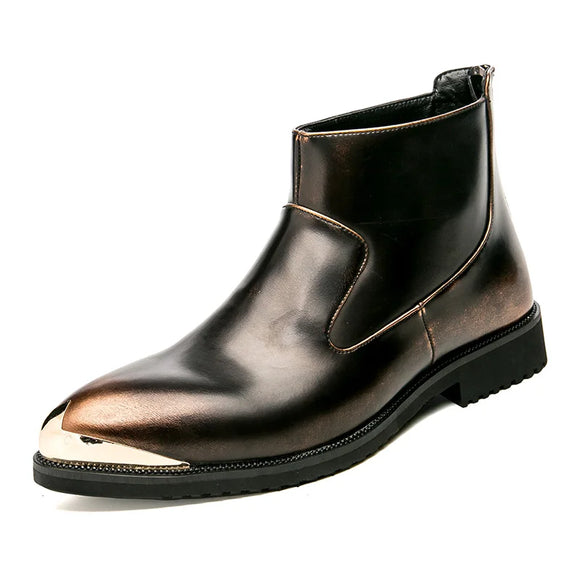 Boots Zipper High-top Leather Shoes Trendy Men's MartLion Gold 6 