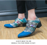 Printed Men's High Heels Pointed Toe Leather Elegant Dress Shoes Height-increasing Wedding MartLion   
