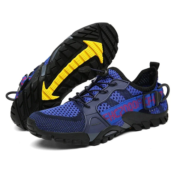 Men's Trekking Hiking Shoes Summer Mesh Breathable Sneakers Outdoor Trail Climbing Sports Waterproof Cycling Shoes MartLion Blue 36 