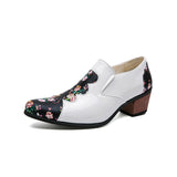 Classic Printed Men's High Heel Shoe Pointed Leather Shoes Slip-on Wedding zapatos hombre Mart Lion white 662 38 China