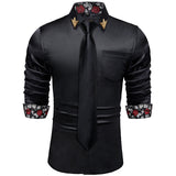 Men's Shirts Long Sleeve Stretch Satin Social Dress Paisley Splicing Contrasting Colors Tuxedo Shirt Blouse Clothing MartLion CY2215-N8003-XZ S 