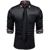 Men's Shirts Long Sleeve Stretch Satin Social Dress Paisley Splicing Contrasting Colors Tuxedo Shirt Blouse Clothing MartLion